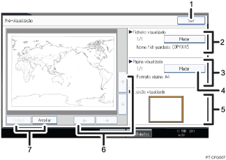 Ilustração com numeração do ecrã do painel de operação