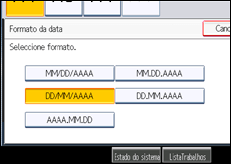 Ilustração do ecrã do painel de operação