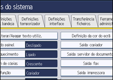 Ilustração do ecrã do painel de operação