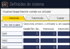 Ilustração do ecrã do painel de operação