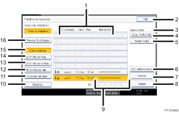 Ilustração com numeração do ecrã do painel de operação