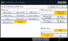 Ilustração do ecrã do painel de operação