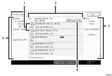 Ilustração com numeração do ecrã do painel de operação