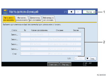 Иллюстрация экрана панели управления (с пронумерованными cносками)