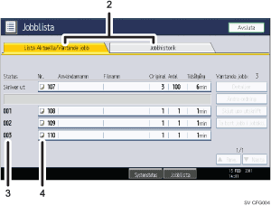 Bild av användarpanelen (numrerade detaljer)
