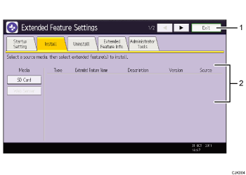 Operation panel screen numbered callout illustration