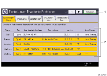 Nummerierte Abbildung der Bedienfeldanzeige
