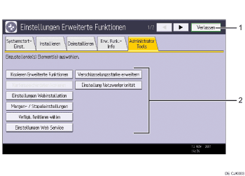 Nummerierte Abbildung der Bedienfeldanzeige