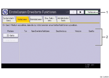Nummerierte Abbildung der Bedienfeldanzeige
