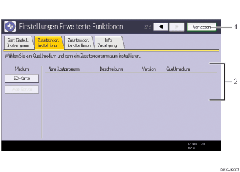 Nummerierte Abbildung der Bedienfeldanzeige