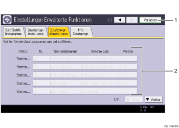 Nummerierte Abbildung der Bedienfeldanzeige