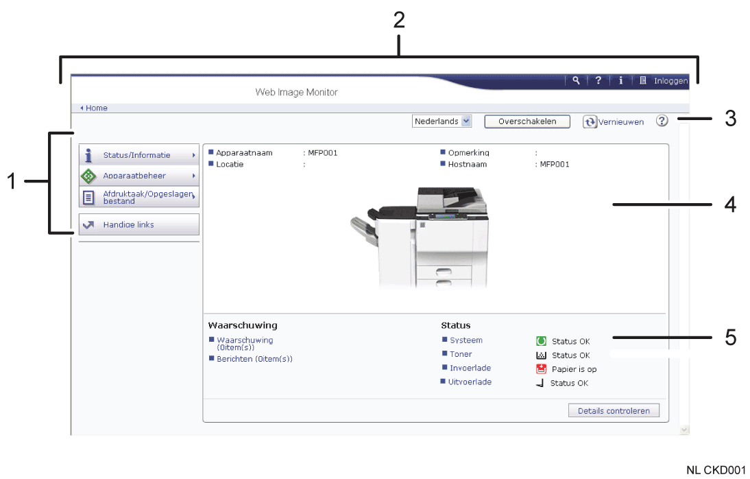 Schermafbeelding van internetbrowser (afbeelding met genummerde verklaringen)