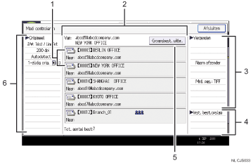 Genummerde afbeelding van het scherm van het bedieningspaneel