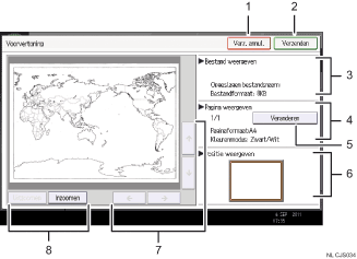 Genummerde afbeelding van het scherm van het bedieningspaneel