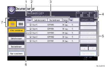 Genummerde afbeelding van het scherm van het bedieningspaneel