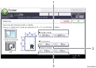 Ilustración con llamadas numeradas de la pantalla del panel de operaciones