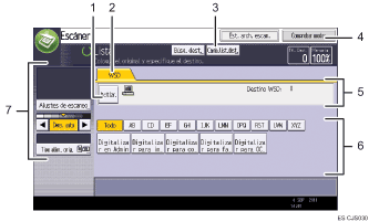 Ilustración con llamadas numeradas de la pantalla del panel de operaciones