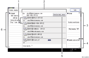 Ilustración con llamadas numeradas de la pantalla del panel de operaciones
