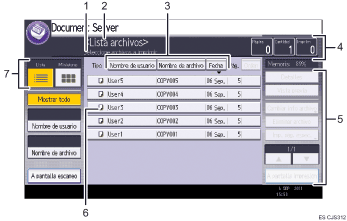 Ilustración con llamadas numeradas de la pantalla del panel de operaciones