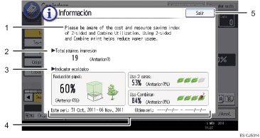 Ilustración con llamadas numeradas de la pantalla del panel de operaciones