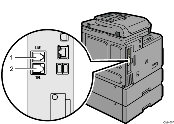 illustration of connecting the telephone line (numbered callout illustration)