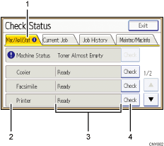 Operation panel screen numbered callout illustration