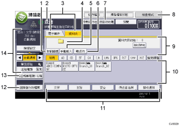 操作面板畫面說明圖編號標註說明圖