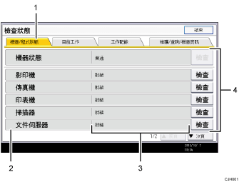 操作面板畫面部位編號說明圖