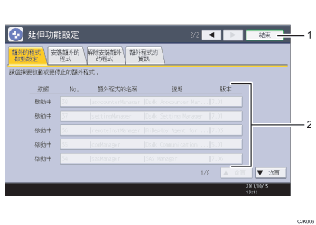 操作面板畫面部位編號圖例