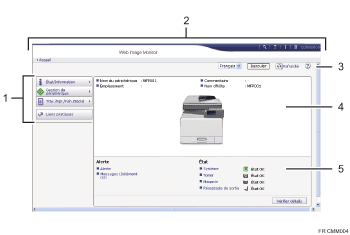 Illustration de l'écran du navigateur Web avec légende numérotée