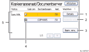 Genummerde afbeelding van het scherm van het bedieningspaneel