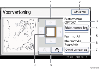 Genummerde afbeelding van het scherm van het bedieningspaneel
