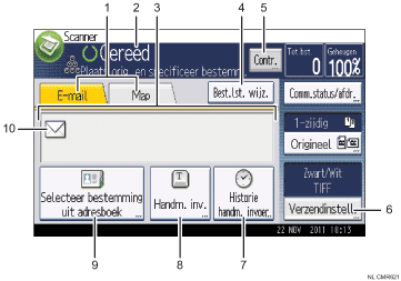 Genummerde afbeelding van het scherm van het bedieningspaneel