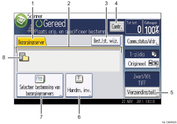 Genummerde afbeelding van het scherm van het bedieningspaneel