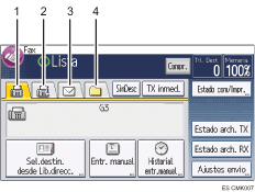 Ilustración con llamadas numeradas de la pantalla del panel de operaciones