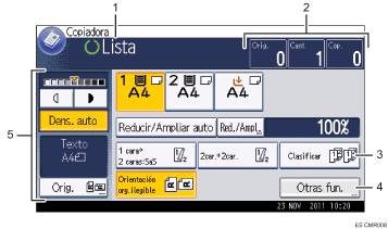 Ilustración con llamadas numeradas de la pantalla del panel de operaciones