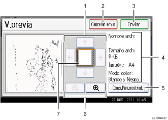 Ilustración con llamadas numeradas de la pantalla del panel de operaciones