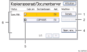 Genummerde afbeelding van het scherm van het bedieningspaneel