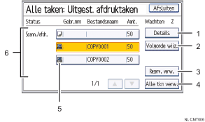 Genummerde afbeelding van het scherm van het bedieningspaneel