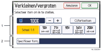 Genummerde afbeelding van het scherm van het bedieningspaneel
