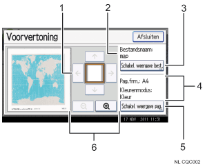 Genummerde afbeelding van het scherm van het bedieningspaneel