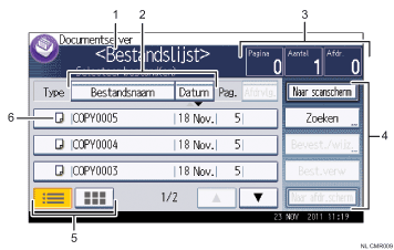 Genummerde afbeelding van het scherm van het bedieningspaneel