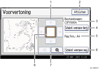 Genummerde afbeelding van het scherm van het bedieningspaneel