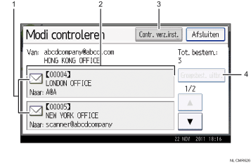 Genummerde afbeelding van het scherm van het bedieningspaneel