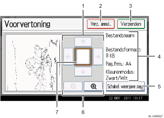 Genummerde afbeelding van het scherm van het bedieningspaneel