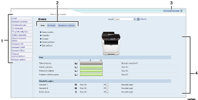 Číslovaná ilustrace obrazovky webového prohlížeče