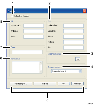 Nummereret illustration af programskærmbillede