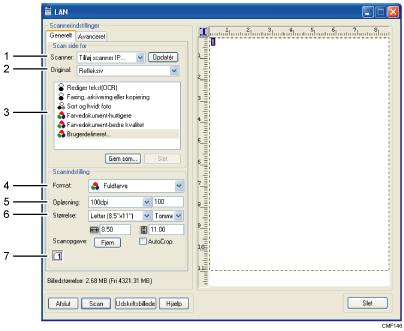 Nummereret illustration af programskærmbillede