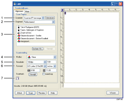 Genummerde schermillustratie bedieningspaneel