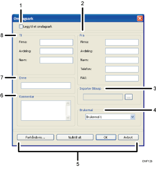 Illustrasjon av applikasjonsskjerm med nummererte forklaringer.